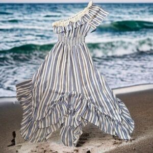 MISA LOS ANGELES ONE SHOULDER STRIPED NAUTICAL SUMMER DRESS SIZE SMALL